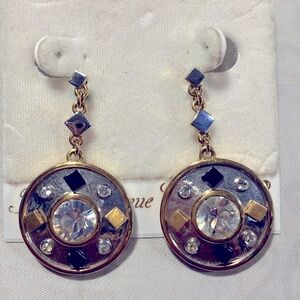 Stunning contemporary earrings gold, silver, black and Swarovski crystals